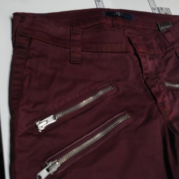 7 For All Mankind Capri Red Moto Pants Women's 24 Second Skin Bordeaux D052 - Picture 3 of 9